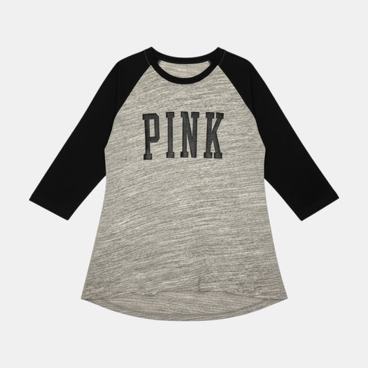 Triple H Treasures Victoria's Secret PINK grey and black baseball tee with glitter logo and 3/4 sleeves