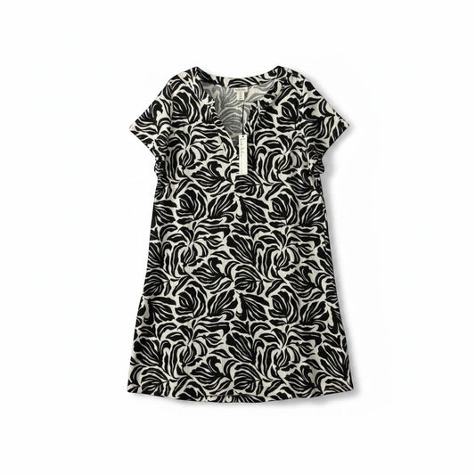 Triple H Treasures Nicole Miller women's black and white abstract floral print V-neck short sleeve dress size 1X.
