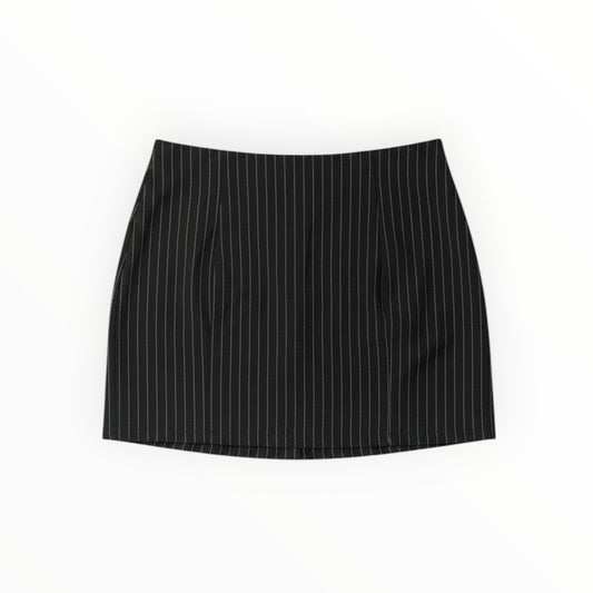 Triple H Treasures black mini skirt with white pinstripes, classic fit, size XXL.