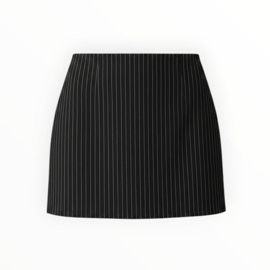 Triple H Treasures black pinstripe mini skirt with a classic fit, size XXL.