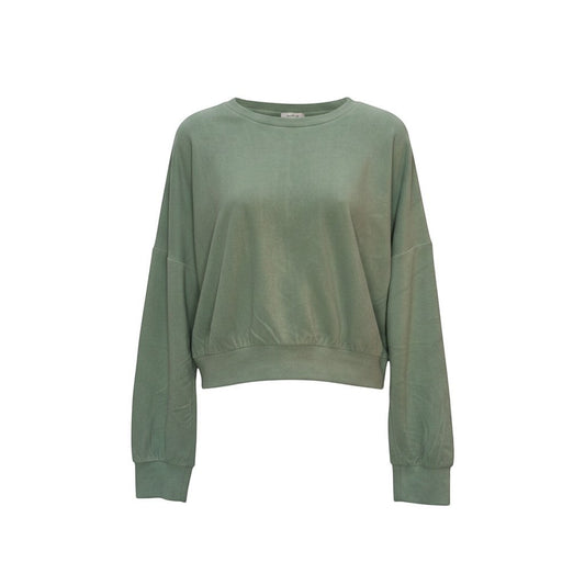 Triple H Treasures sage green ID Ideology crewneck pullover sweatshirt with long sleeves and ribbed cuffs.