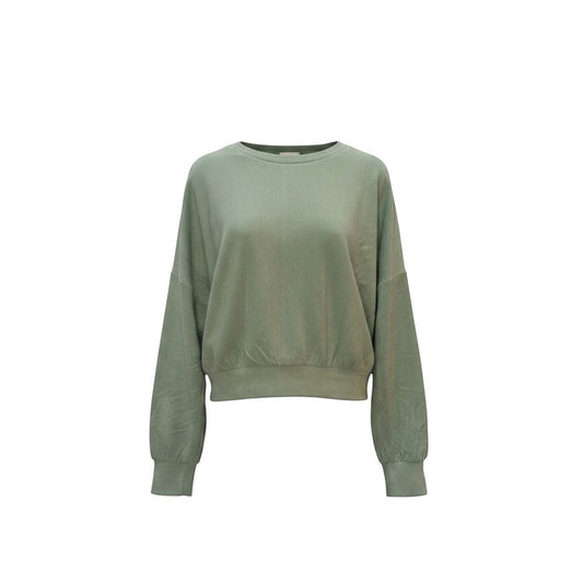 Triple H Treasures ID Ideology sage green crewneck pullover sweatshirt with ribbed cuffs and a relaxed fit.